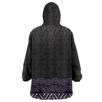 Maori Taniko Patterns Wearable Blanket Hoodie Purple Niho Taniwha Mix Paatiki Motifs