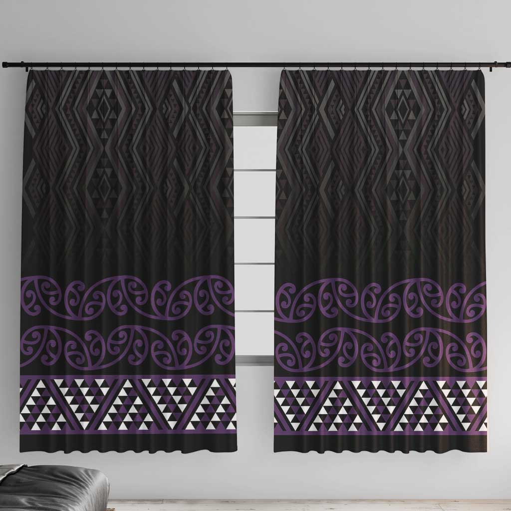 Maori Taniko Patterns Window Curtain Purple Niho Taniwha Mix Paatiki Motifs LT7 With Hooks Purple - Polynesian Pride