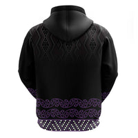 Maori Taniko Patterns Zip Hoodie Purple Niho Taniwha Mix Paatiki Motifs