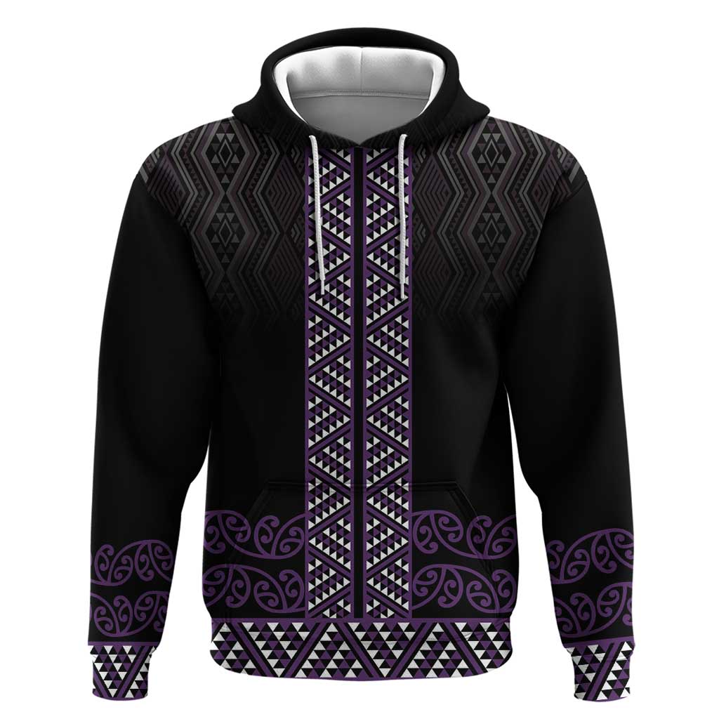Maori Taniko Patterns Zip Hoodie Purple Niho Taniwha Mix Paatiki Motifs