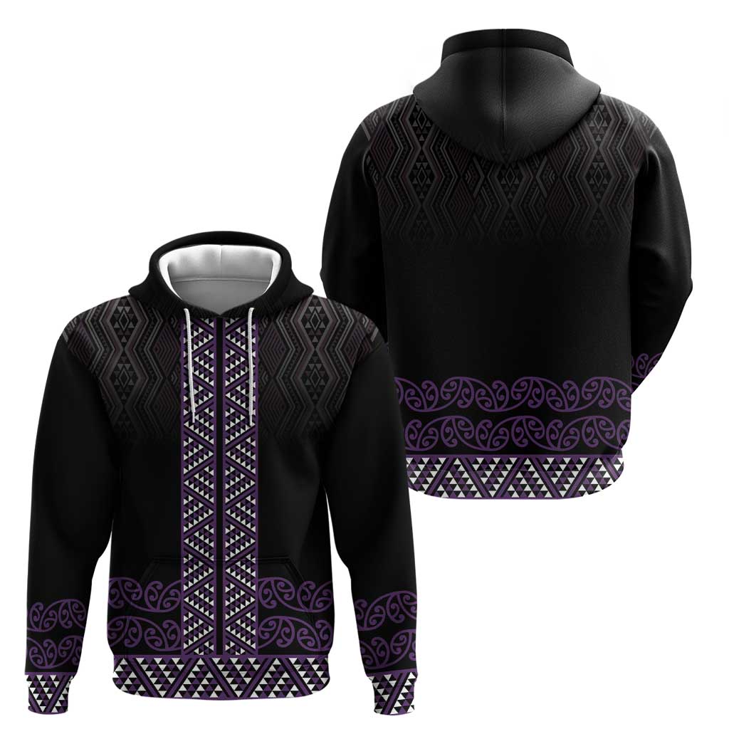 Maori Taniko Patterns Zip Hoodie Purple Niho Taniwha Mix Paatiki Motifs