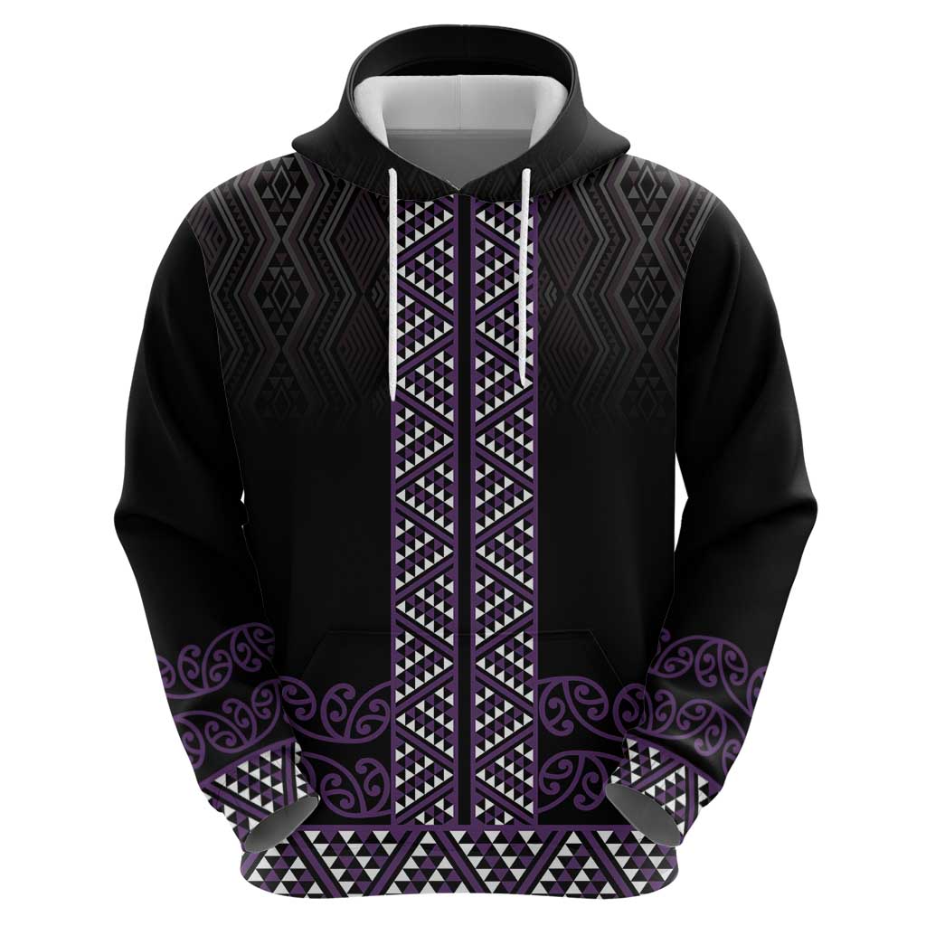 Maori Taniko Patterns Zip Hoodie Purple Niho Taniwha Mix Paatiki Motifs