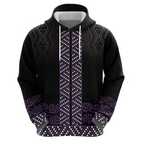 Maori Taniko Patterns Zip Hoodie Purple Niho Taniwha Mix Paatiki Motifs