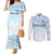 Fiji Rugby Custom Kaiviti Masi Couples Matching Mermaid Dress and Long Sleeve Button Shirt Turquoise - Polynesian Pride
