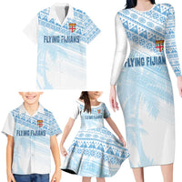 Fiji Rugby Custom Kaiviti Masi Family Matching Long Sleeve Bodycon Dress and Hawaiian Shirt Turquoise - Polynesian Pride