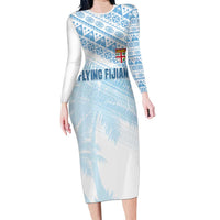 Fiji Rugby Custom Kaiviti Masi Family Matching Long Sleeve Bodycon Dress and Hawaiian Shirt Turquoise - Polynesian Pride