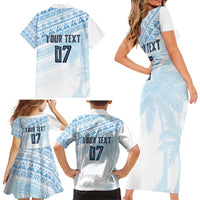 Fiji Rugby Custom Kaiviti Masi Family Matching Short Sleeve Bodycon Dress and Hawaiian Shirt Turquoise - Polynesian Pride