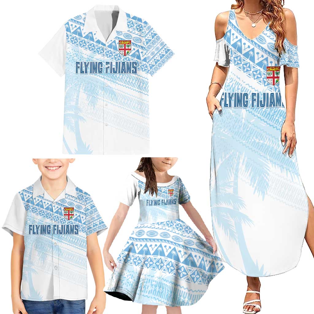 Fiji Rugby Custom Kaiviti Masi Family Matching Summer Maxi Dress and Hawaiian Shirt Turquoise - Polynesian Pride