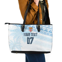 Fiji Rugby Custom Kaiviti Masi Leather Tote Bag Turquoise - Polynesian Pride