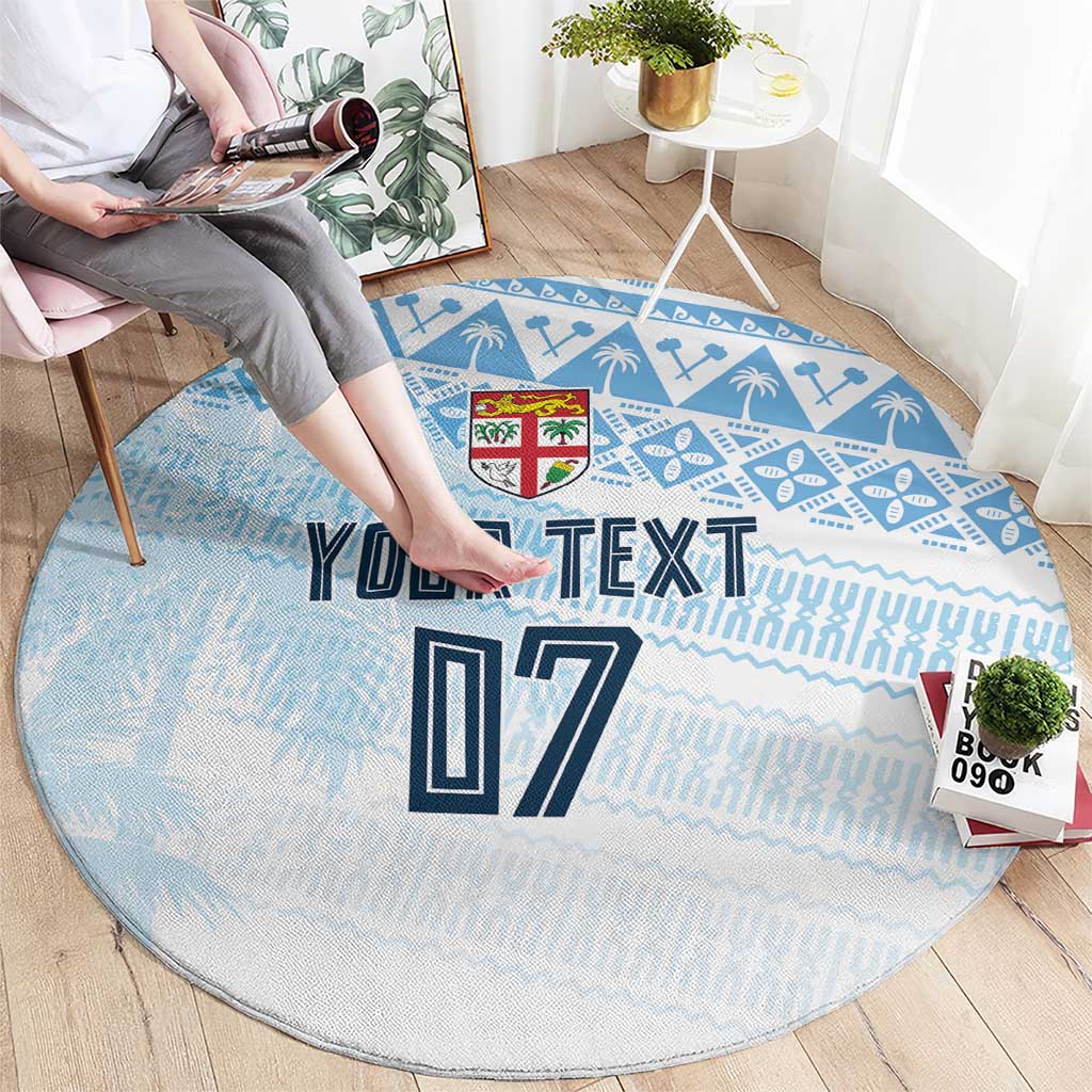 Fiji Rugby Custom Kaiviti Masi Round Carpet Turquoise - Polynesian Pride