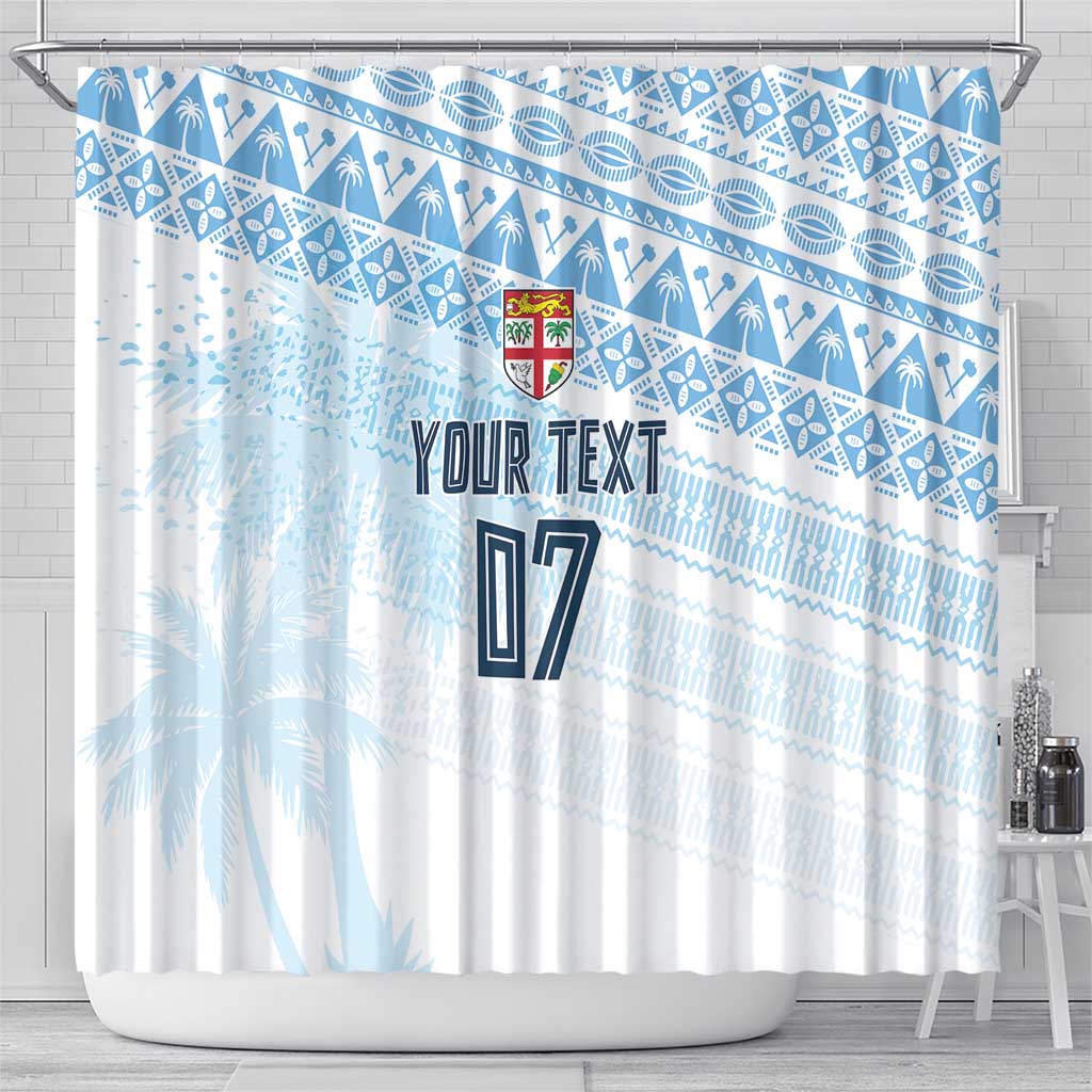 Fiji Rugby Custom Kaiviti Masi Shower Curtain Turquoise - Polynesian Pride