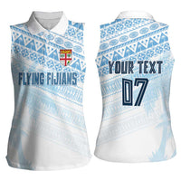 Fiji Rugby Custom Kaiviti Masi Women Sleeveless Polo Shirt Turquoise LT7 - Polynesian Pride
