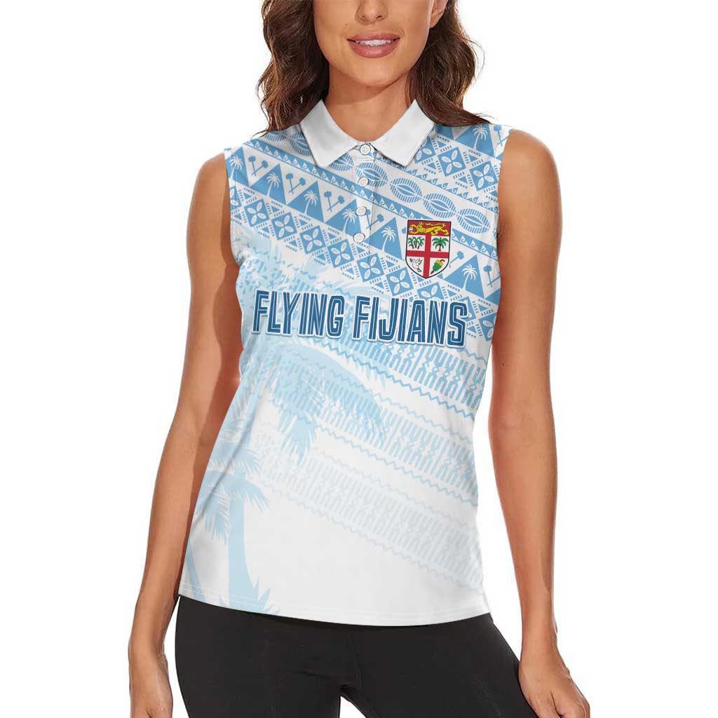 Fiji Rugby Custom Kaiviti Masi Women Sleeveless Polo Shirt Turquoise LT7 - Polynesian Pride