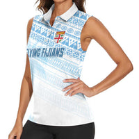 Fiji Rugby Custom Kaiviti Masi Women Sleeveless Polo Shirt Turquoise LT7 - Polynesian Pride