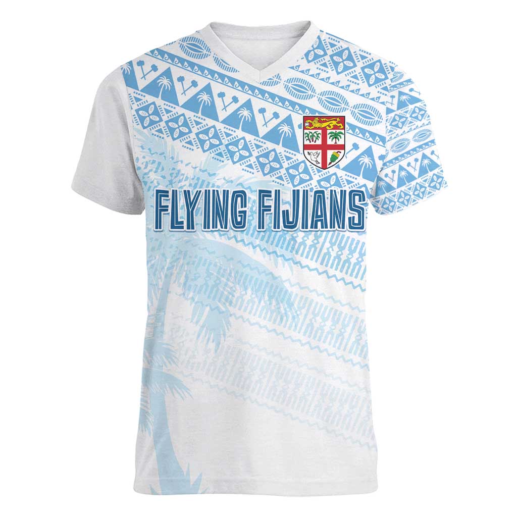 Fiji Rugby Custom Kaiviti Masi Women V-Neck T-Shirt Turquoise - Polynesian Pride