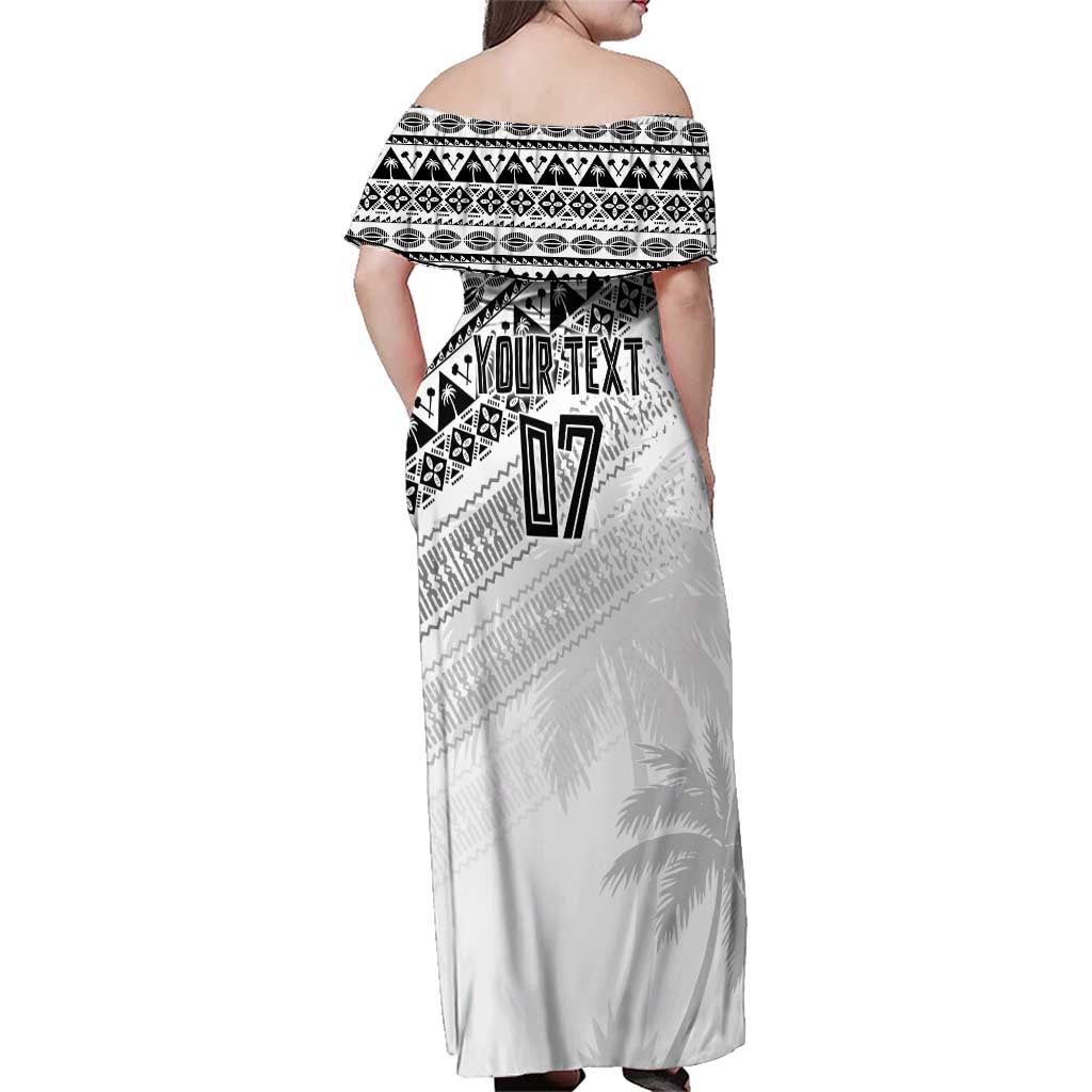 Fiji Rugby Custom Kaiviti Masi Family Matching Off Shoulder Maxi Dress and Hawaiian Shirt Black - Polynesian Pride