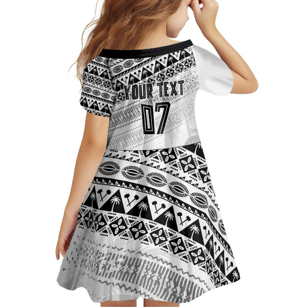 Fiji Rugby Custom Kaiviti Masi Family Matching Off Shoulder Short Dress and Hawaiian Shirt Black - Polynesian Pride