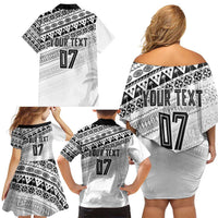 Fiji Rugby Custom Kaiviti Masi Family Matching Off Shoulder Short Dress and Hawaiian Shirt Black - Polynesian Pride
