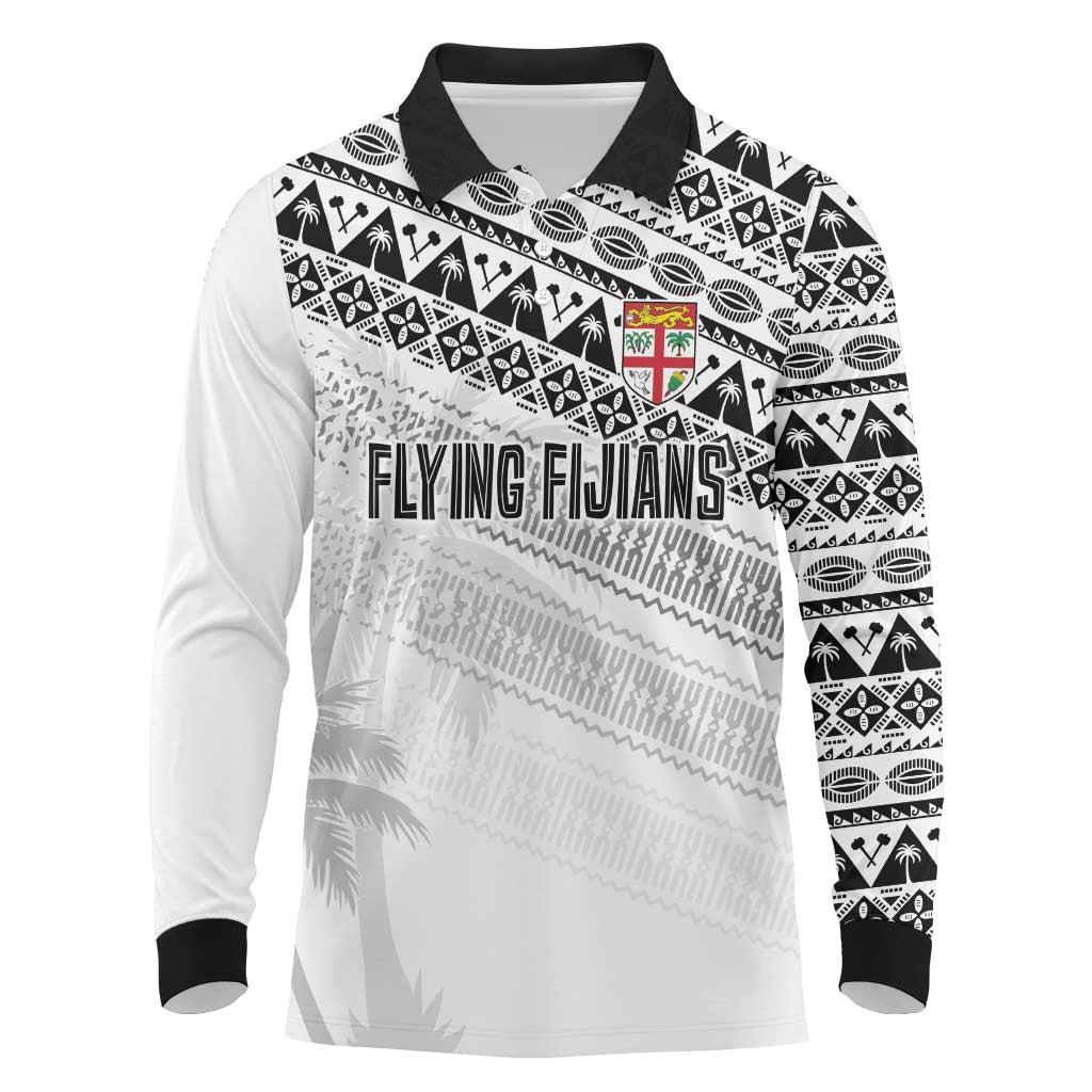 Fiji Rugby Custom Kaiviti Masi Long Sleeve Polo Shirt Black LT7 Black - Polynesian Pride