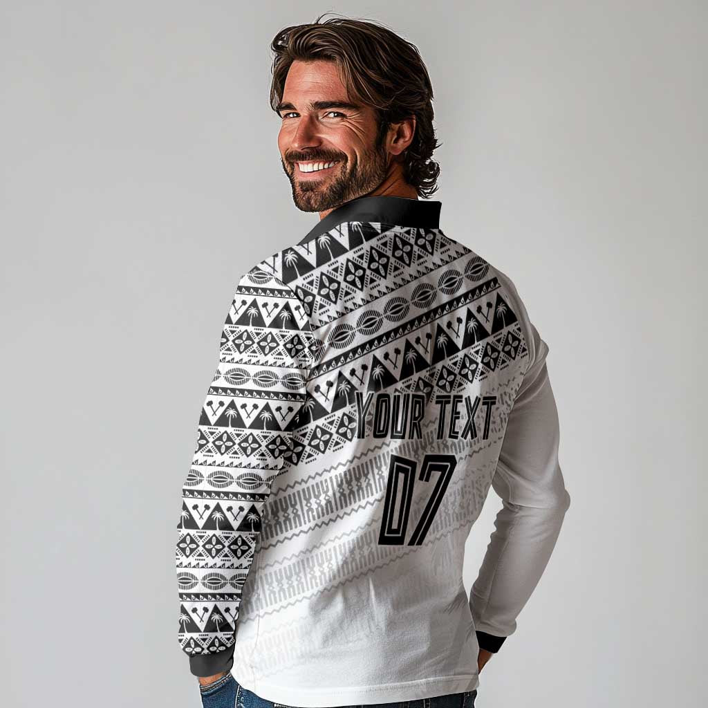 Fiji Rugby Custom Kaiviti Masi Long Sleeve Polo Shirt Black LT7 - Polynesian Pride