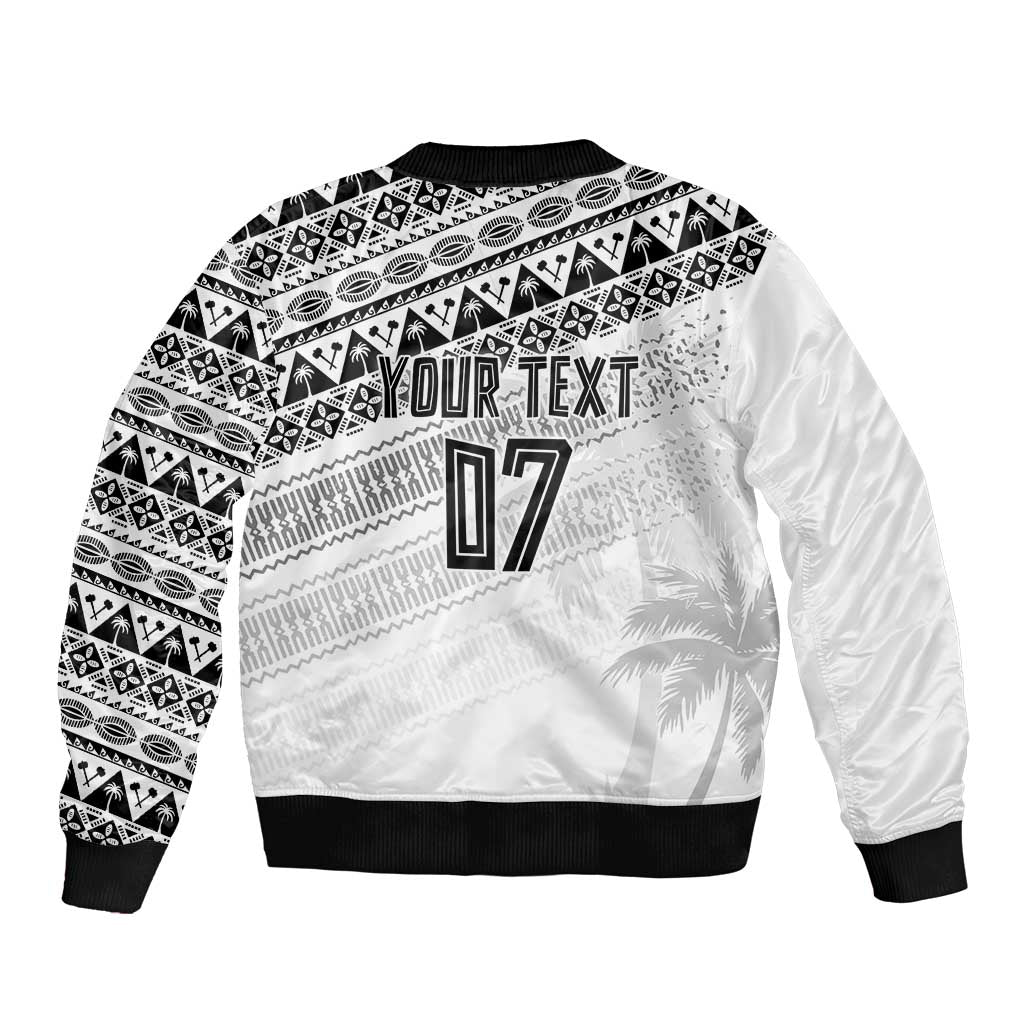 Fiji Rugby Custom Kaiviti Masi Sleeve Zip Bomber Jacket Black LT7 - Polynesian Pride