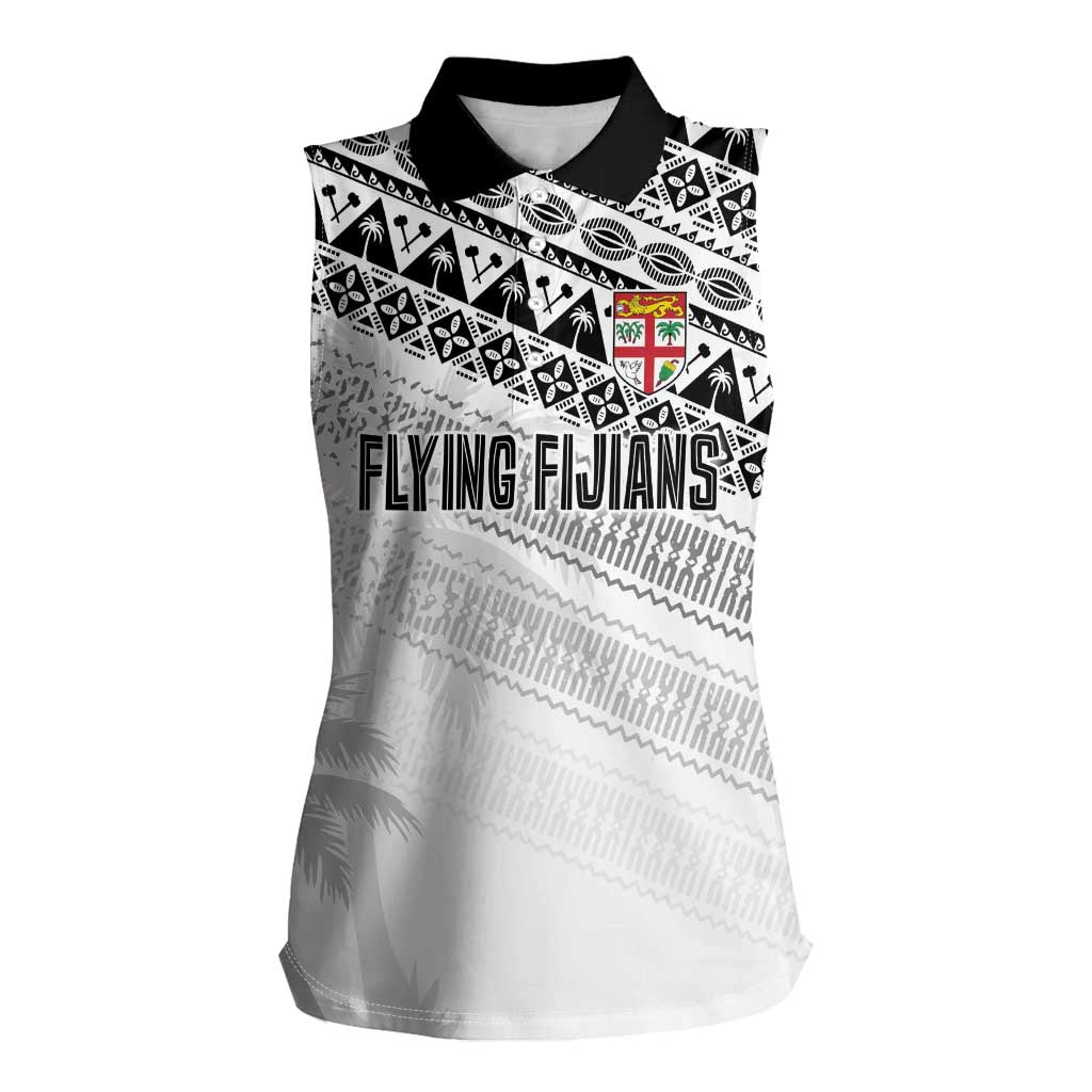 Fiji Rugby Custom Kaiviti Masi Women Sleeveless Polo Shirt Black LT7 Female Black - Polynesian Pride