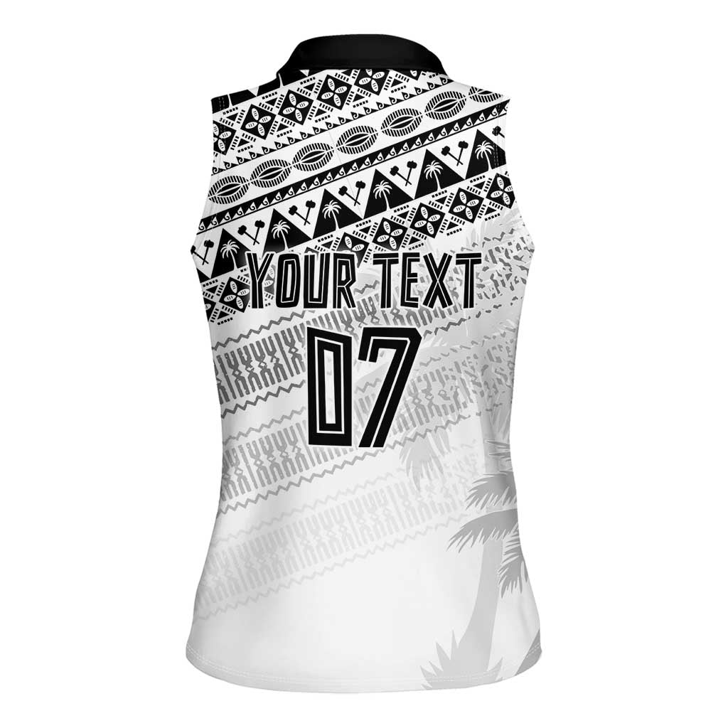 Fiji Rugby Custom Kaiviti Masi Women Sleeveless Polo Shirt Black LT7 - Polynesian Pride