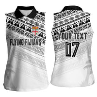 Fiji Rugby Custom Kaiviti Masi Women Sleeveless Polo Shirt Black LT7 - Polynesian Pride