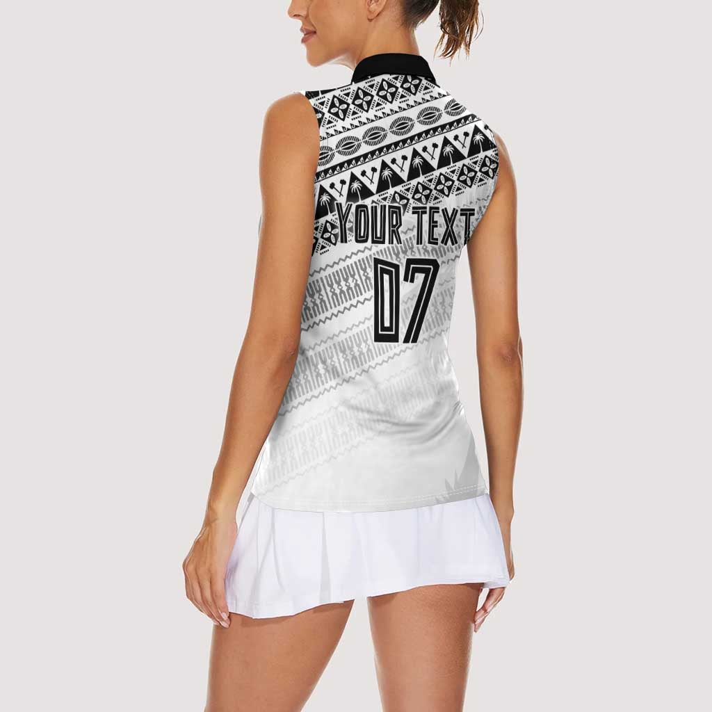 Fiji Rugby Custom Kaiviti Masi Women Sleeveless Polo Shirt Black LT7 - Polynesian Pride