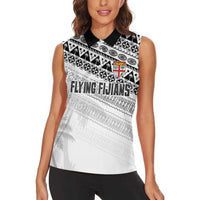 Fiji Rugby Custom Kaiviti Masi Women Sleeveless Polo Shirt Black LT7 - Polynesian Pride