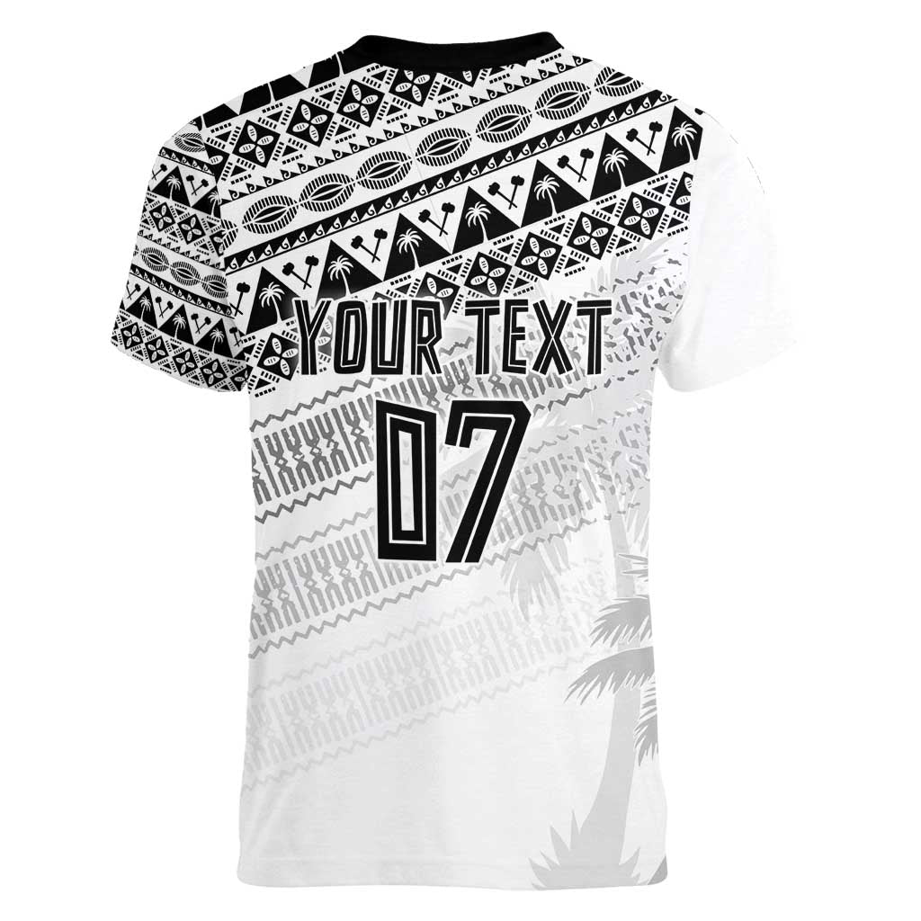 Fiji Rugby Custom Kaiviti Masi Women V-Neck T-Shirt Black - Polynesian Pride