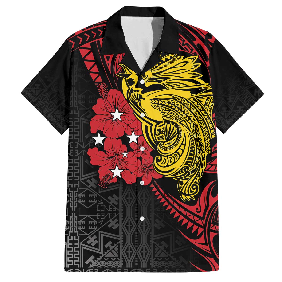 Papua New Guinea 49th Independence Day Family Matching Off The Shoulder Long Sleeve Dress and Hawaiian Shirt Motuan Revareva Bird-of-Paradise LT7 Dad's Shirt - Short Sleeve Black - Polynesian Pride