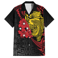 Papua New Guinea 49th Independence Day Family Matching Off Shoulder Short Dress and Hawaiian Shirt Motuan Revareva Bird-of-Paradise LT7 Dad's Shirt - Short Sleeve Black - Polynesian Pride