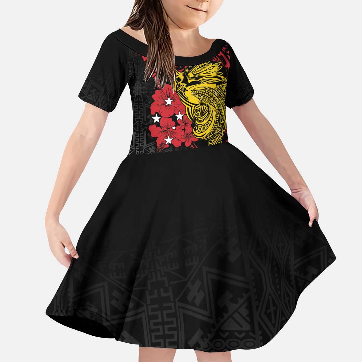 Papua New Guinea 49th Independence Day Kid Short Sleeve Dress Motuan Revareva Bird-of-Paradise