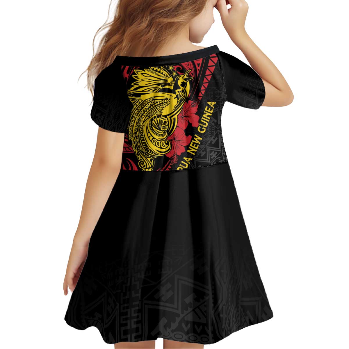 Papua New Guinea 49th Independence Day Kid Short Sleeve Dress Motuan Revareva Bird-of-Paradise