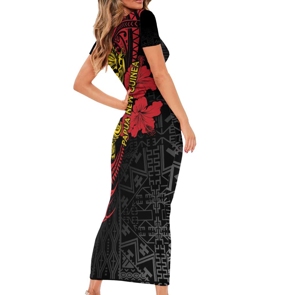 Papua New Guinea 49th Independence Day Short Sleeve Bodycon Dress Motuan Revareva Bird-of-Paradise