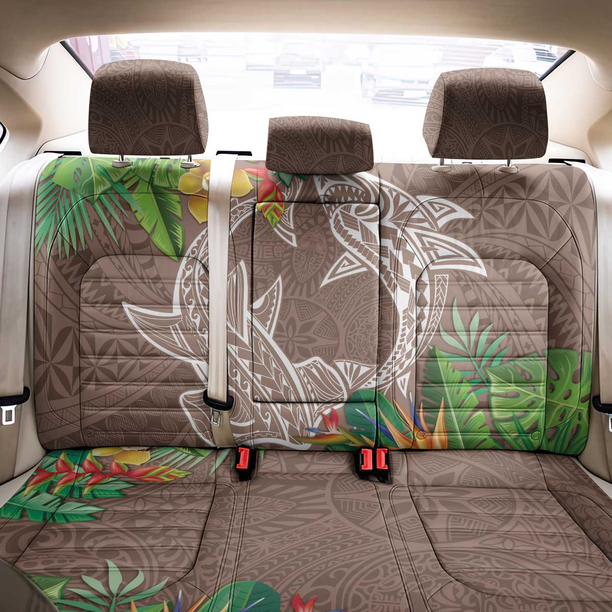 Polynesia Back Car Seat Cover Sharks Duo Tropical Brown