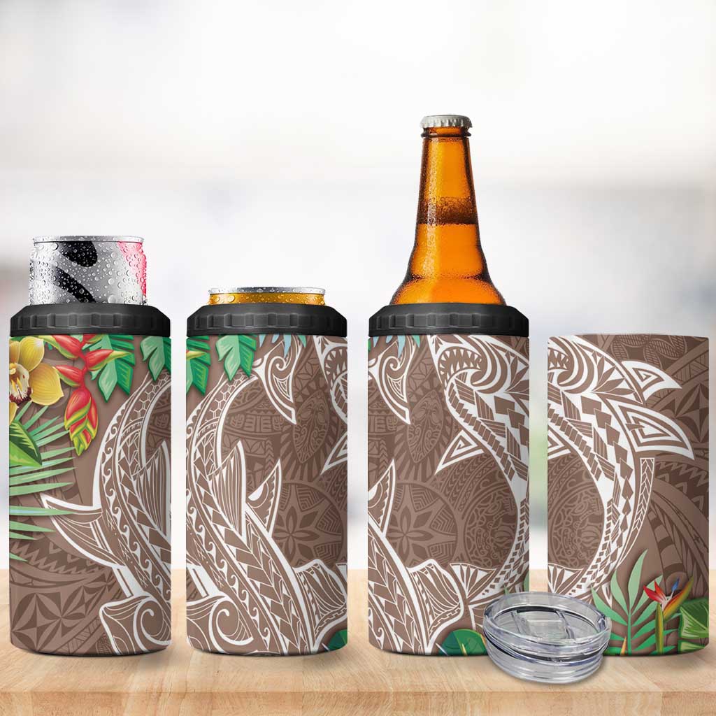 Polynesia 4 in 1 Can Cooler Tumbler Sharks Duo Tropical Brown