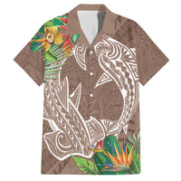 Polynesia Family Matching Short Sleeve Bodycon Dress and Hawaiian Shirt Sharks Duo Tropical Brown