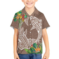 Polynesia Family Matching Tank Maxi Dress and Hawaiian Shirt Sharks Duo Tropical Brown LT7 Son's Shirt Brown - Polynesian Pride