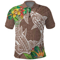 Polynesia Polo Shirt Sharks Duo Tropical Brown