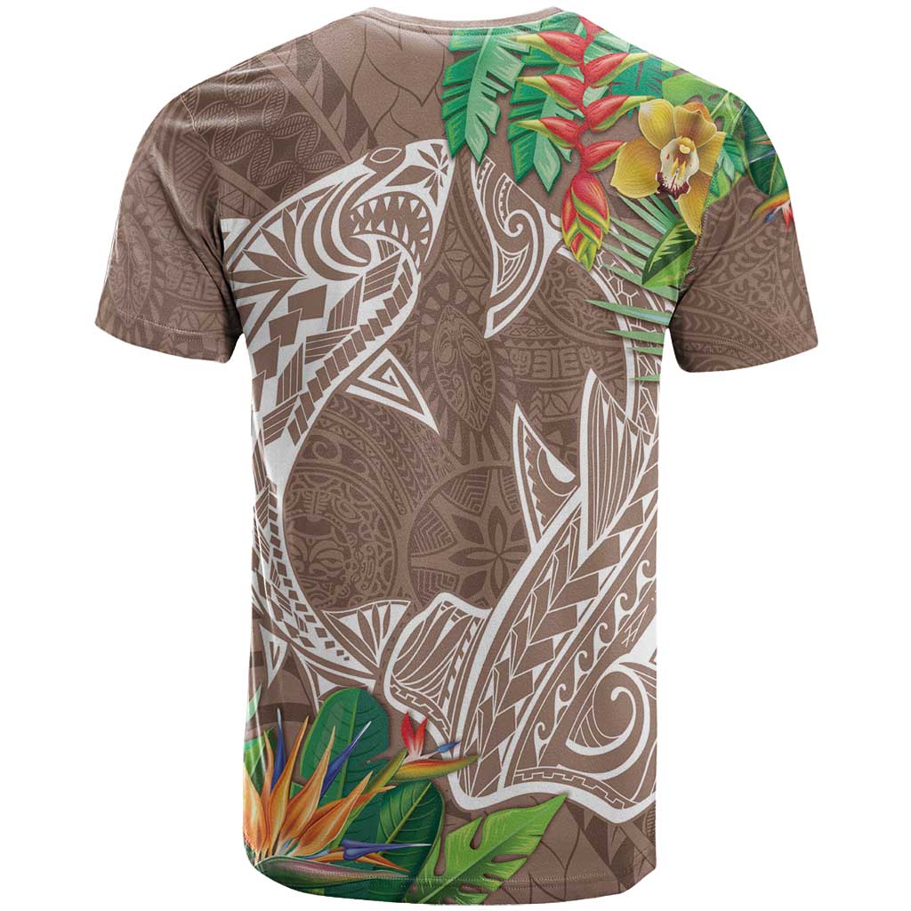 Polynesia T Shirt Sharks Duo Tropical Brown