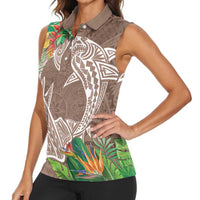 Polynesia Women Sleeveless Polo Shirt Sharks Duo Tropical Brown