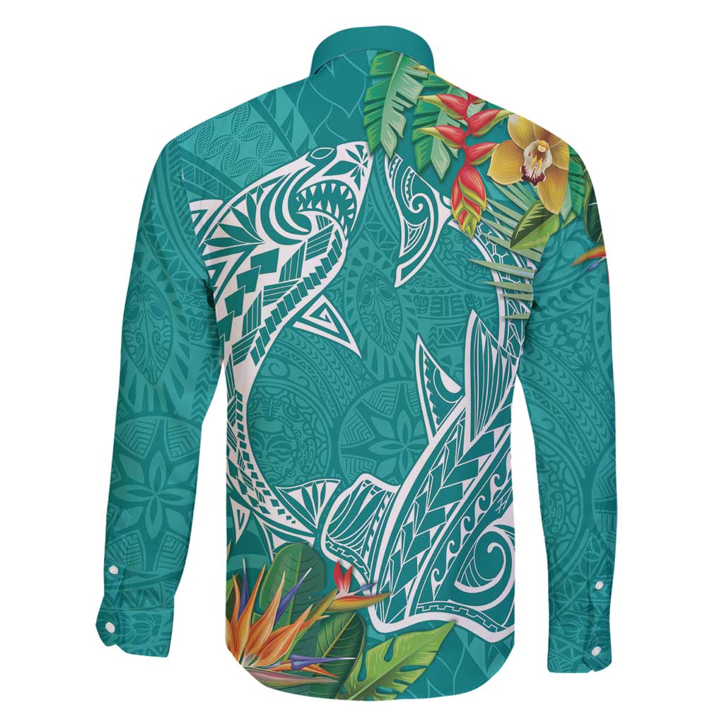 Polynesia Family Matching Mermaid Dress and Hawaiian Shirt Sharks Duo Tropical Teal LT7 - Polynesian Pride