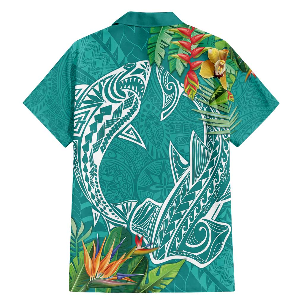 Polynesia Family Matching Tank Maxi Dress and Hawaiian Shirt Sharks Duo Tropical Teal LT7 - Polynesian Pride