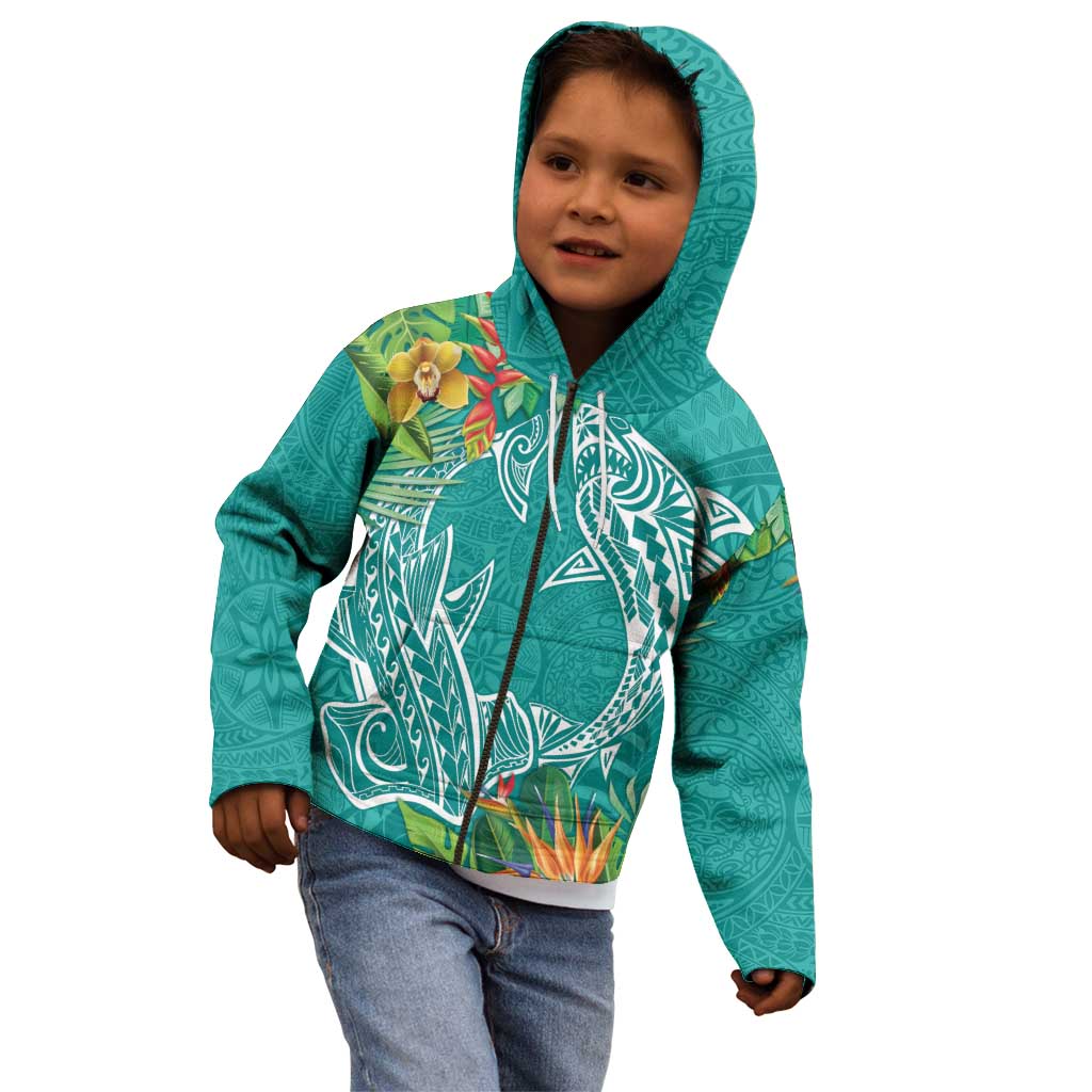 Polynesia Kid Hoodie Sharks Duo Tropical Teal