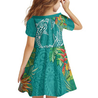 Polynesia Kid Short Sleeve Dress Sharks Duo Tropical Teal