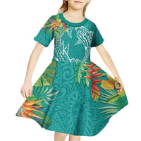 Polynesia Kid Short Sleeve Dress Sharks Duo Tropical Teal