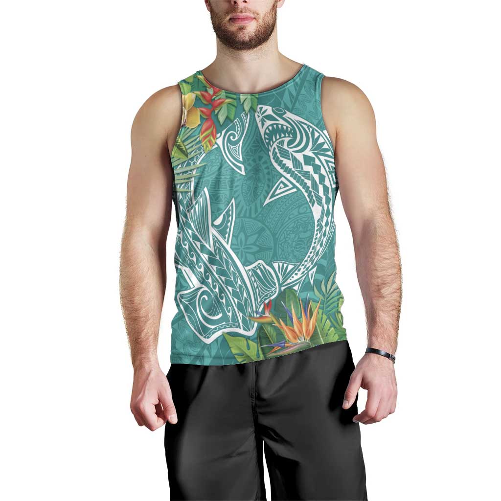 Polynesia Men Tank Top Sharks Duo Tropical Teal
