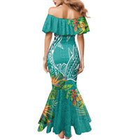 Polynesia Mermaid Dress Sharks Duo Tropical Teal
